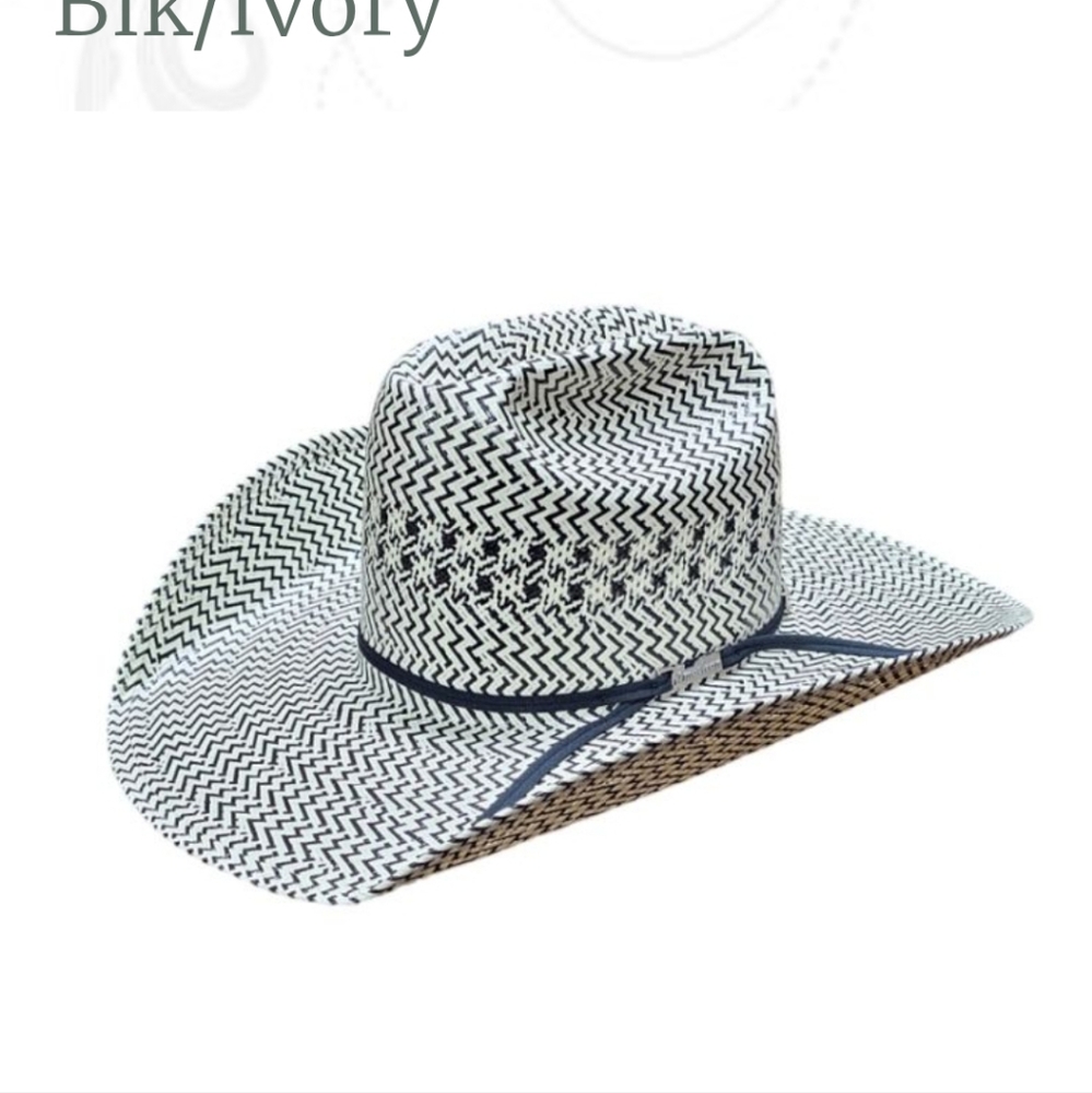 Western, Cowboy Hat Ivory And Black, Handmade, Woven Straw.